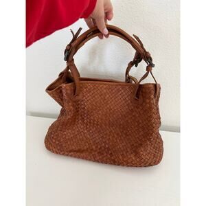 Vintage Valentina Tan Woven Intrecciato Genuine Leather Tote Bag Made in Italy